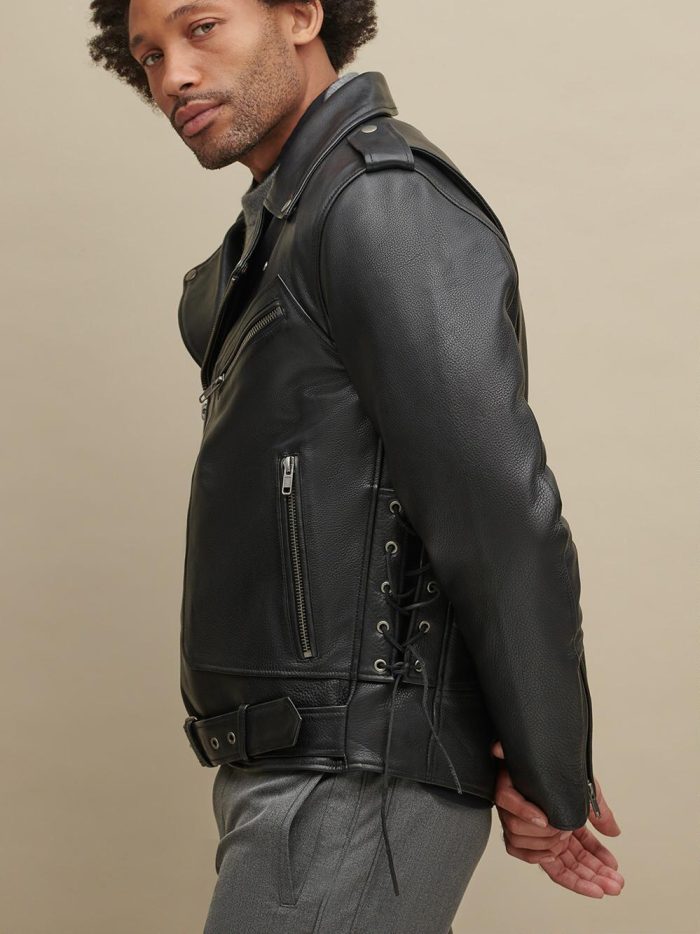 Finn black leather rider jacket with lining for men - Image 3